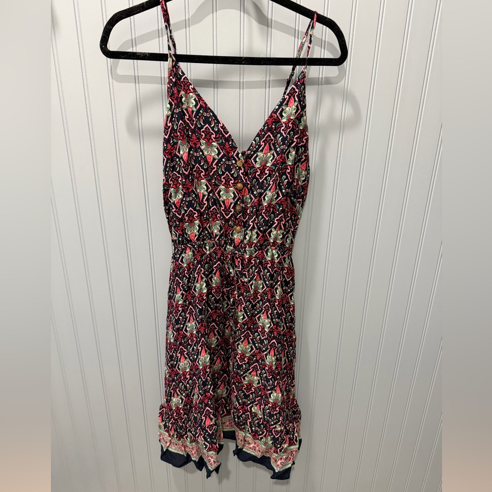 Spaghetti-Strap Mini Dress in Multicolor Pink and Black